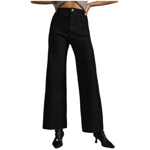 Anthropologie Maeve The Colette Black Wide Leg Linen Blend Pants Size 32
